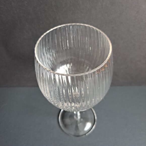 Vintage Clear Ribbed Glass Goblet 8.75" Tall Large Wine Water Stemware Elegant - Picture 4 of 11